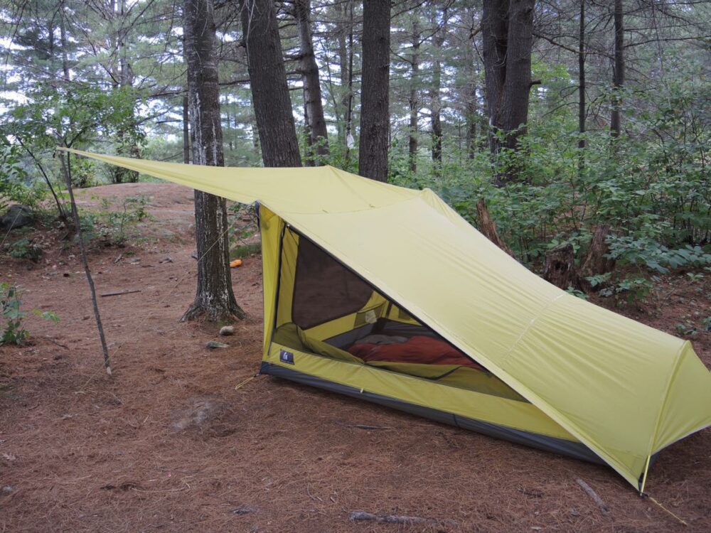 SET UP # 3 - The Awning - The front flap supported with additional poles creating an awning Tentesity 3