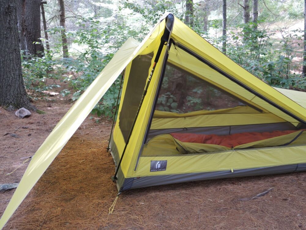 SET UP #1 - Max Protection - The front flap pegged down and creating a huge vestibule Tentesity 5