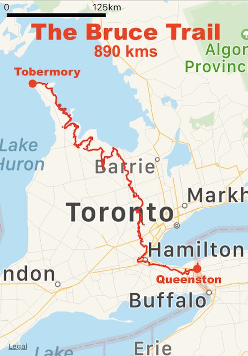The Bruce Trail is 890km from Niagara River to Tobermory bruce trail map